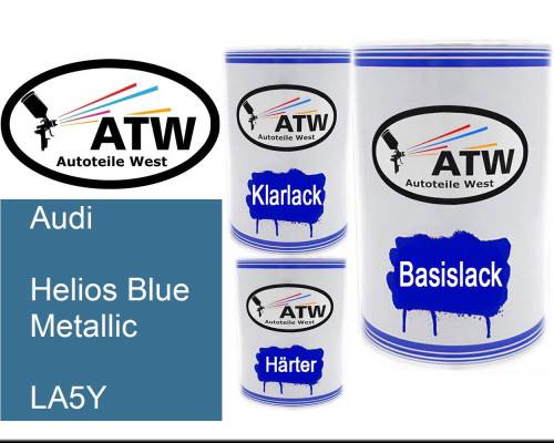 Audi, Helios Blue Metallic, LA5Y: 500ml Lackdose + 500ml Klarlack + 250ml Härter - Set, von ATW Autoteile West.